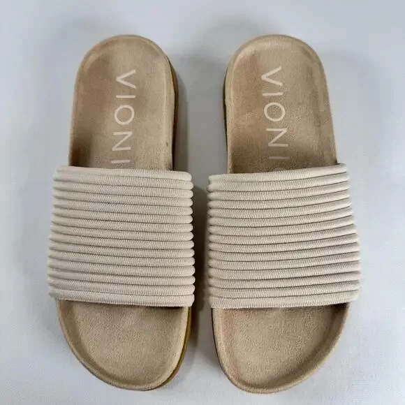 NEW Vionic Cream Evie Knit Slide Sandals - 9 - Picture 4 of 7